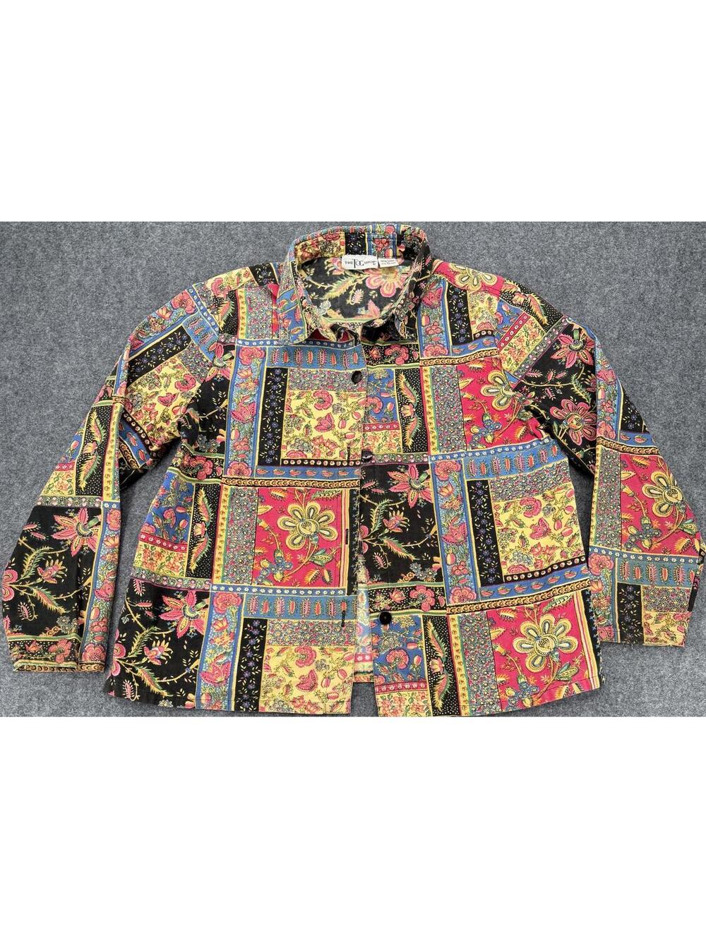 Vintage Patchwork Floral‎ Button-Up Jacket Relaxed Fit Medium Cotton